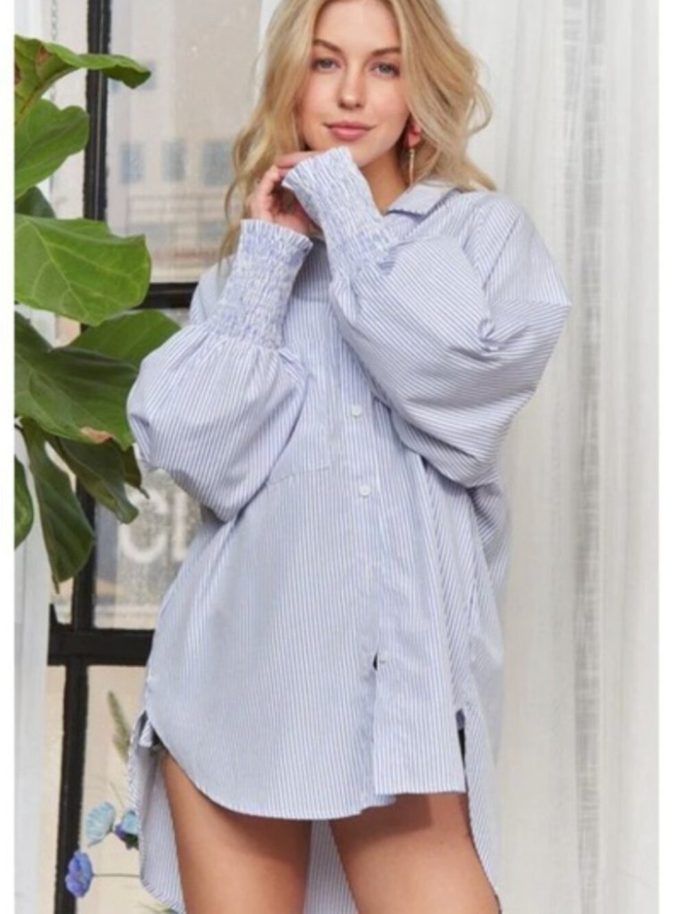Adora Brand Oversized Blue and White button up
